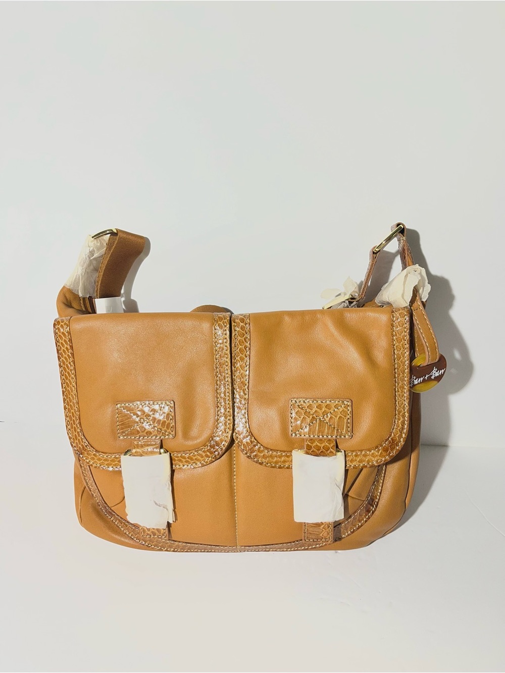 😍 Barr + Barr Structured Double-Flap Crossbody Bag in Tan Snake Print Details